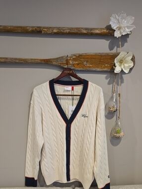 Wilson Cream Cable Knit Sweater with Navy Embroidery